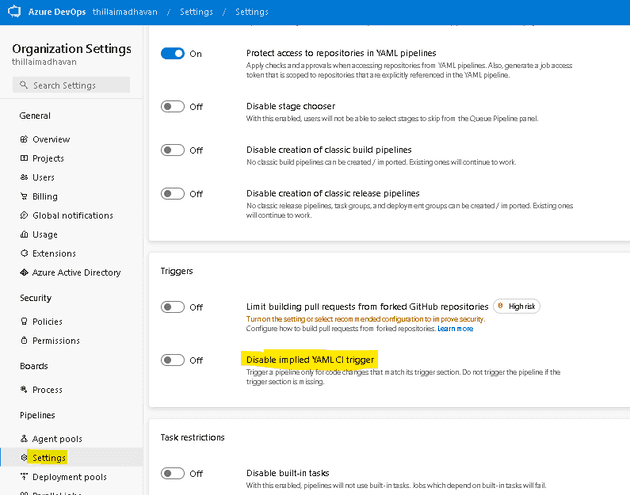 disable trigger organization